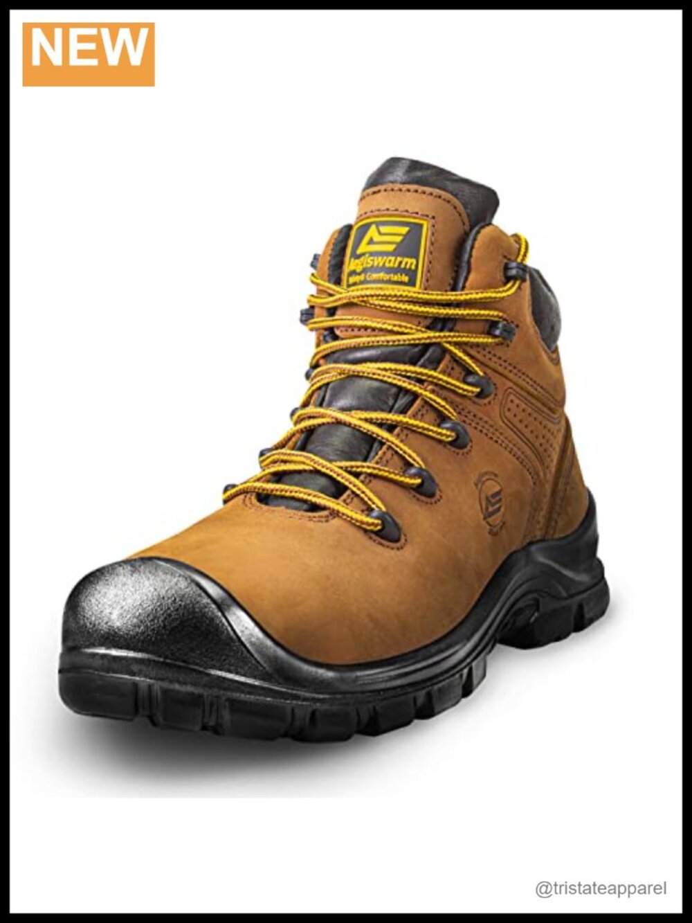 AEGISWARM Men's Steel Toe Work Boots Crazy-Horse Leather Slip Resistant